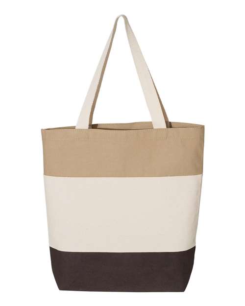 11L Tri-Color Tote - Chocolate/ Natural/ Khaki Front