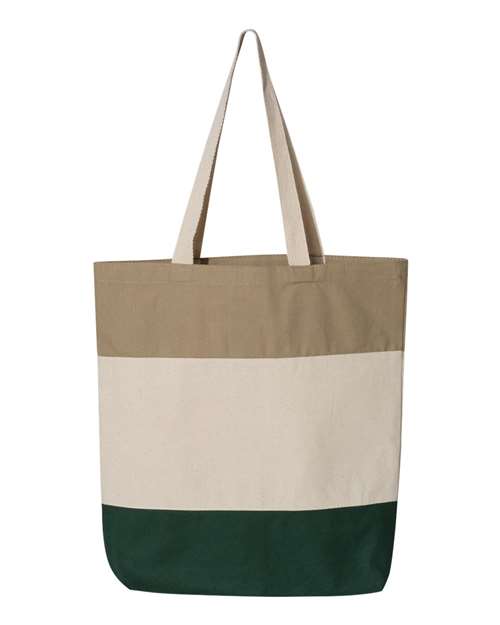 11L Tri-Color Tote - Forest/ Natural/ Khaki Back