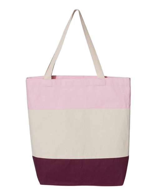 11L Tri-Color Tote - Maroon/ Natural/ Light Pink Front