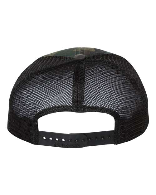 Garment Washed Printed Trucker Cap - Green Camo/ Black Back