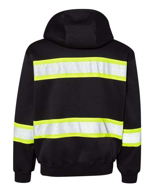 Men's EV Series® Enhanced Visibility Full-Zip Hooded Sweatshirt - Black/ Lime Back