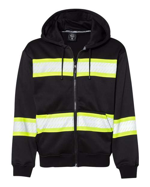 Men's EV Series® Enhanced Visibility Full-Zip Hooded Sweatshirt - Black/ Lime Front