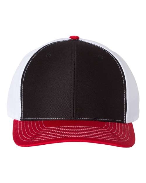 Twill Back Trucker Cap - Black/ White/ Red Front