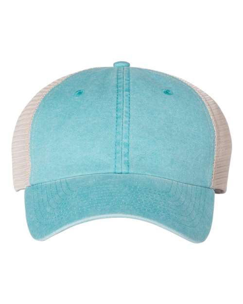 Pigment-Dyed Trucker Cap - Aqua/ Stone Front