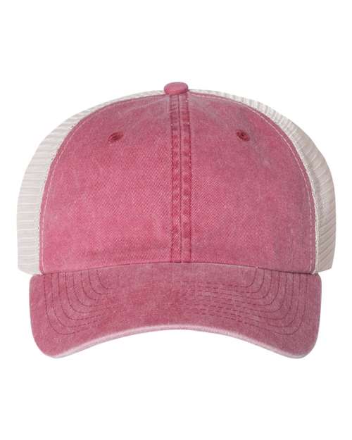 Pigment-Dyed Trucker Cap - Cardinal/ Stone Front