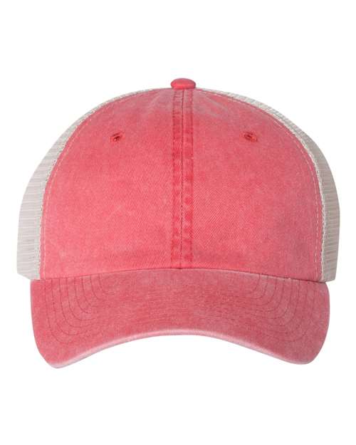 Pigment-Dyed Trucker Cap - Red/ Stone Front