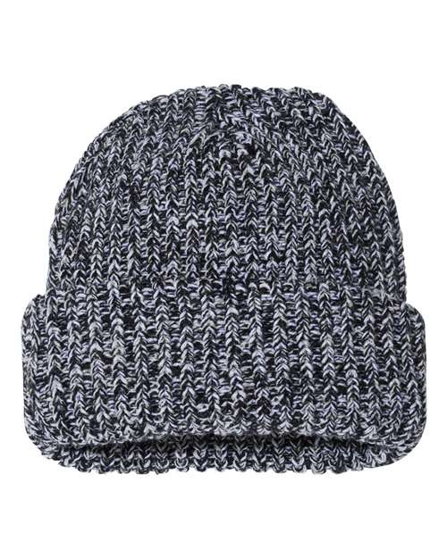 12" Chunky Cuffed Beanie - Black/ Natural Back