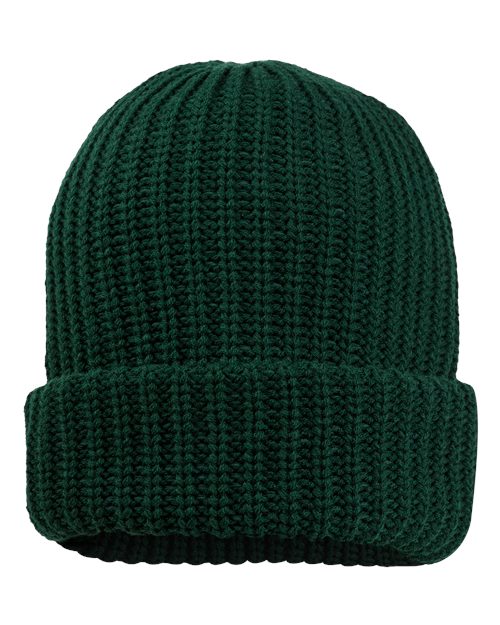 12" Chunky Cuffed Beanie - Forest Green Back