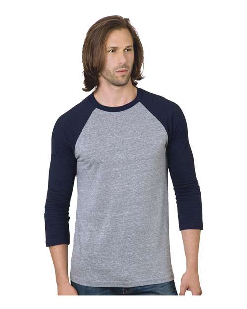 Unisex Triblend Three-Quarter Sleeve Raglan T-Shirt - Athletic Grey/ Navy Front