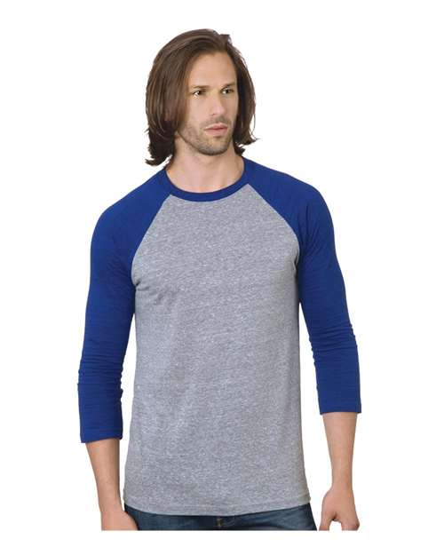 Unisex Triblend Three-Quarter Sleeve Raglan T-Shirt - Athletic Grey/ Royal Front