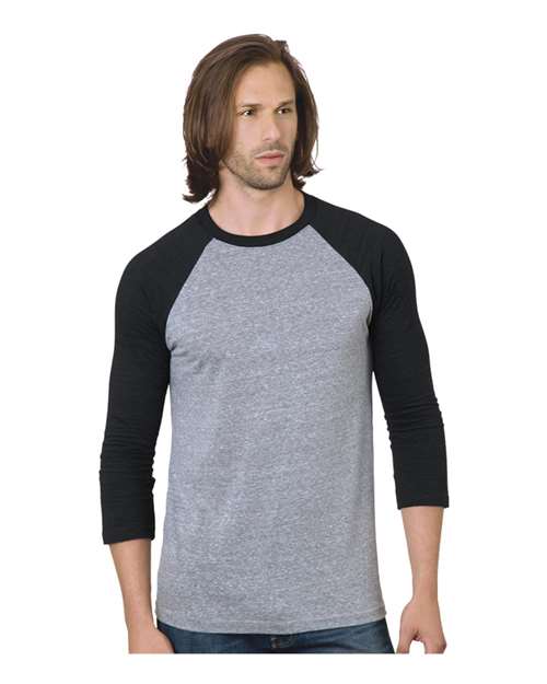 Unisex Triblend Three-Quarter Sleeve Raglan T-Shirt - Athletic Grey/ Black Front