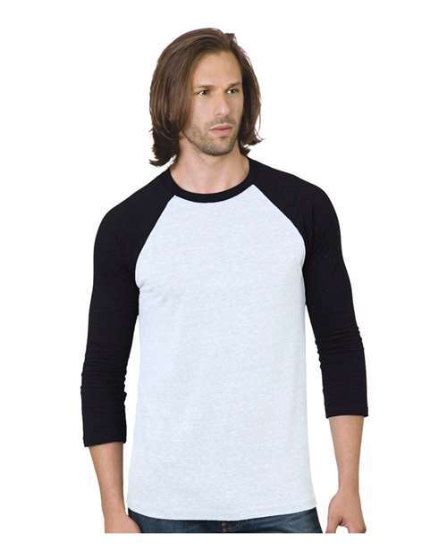 Unisex Triblend Three-Quarter Sleeve Raglan T-Shirt - White/ Black Front