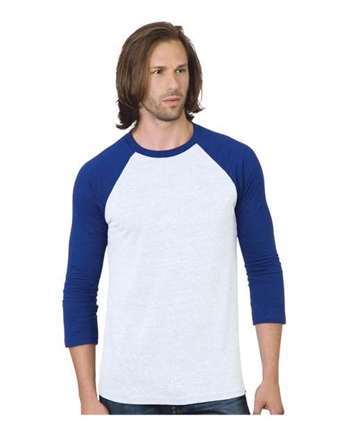 Unisex Triblend Three-Quarter Sleeve Raglan T-Shirt - White/ Royal Front