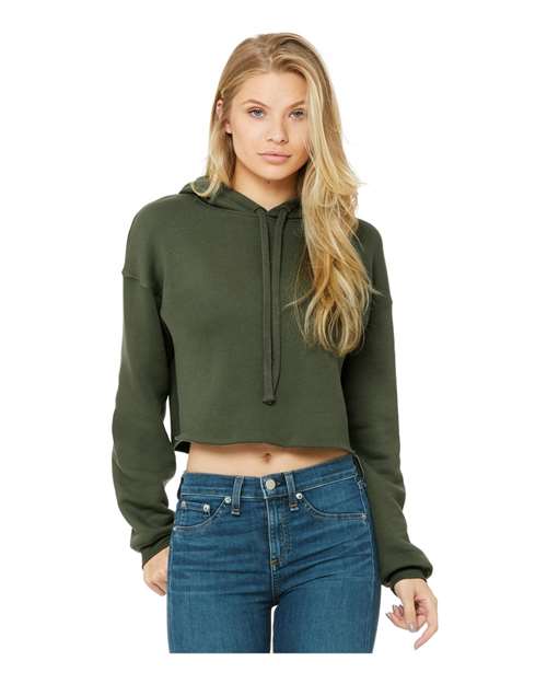 Women's Crop Fleece Hoodie Sweatshirt - Military Green Front