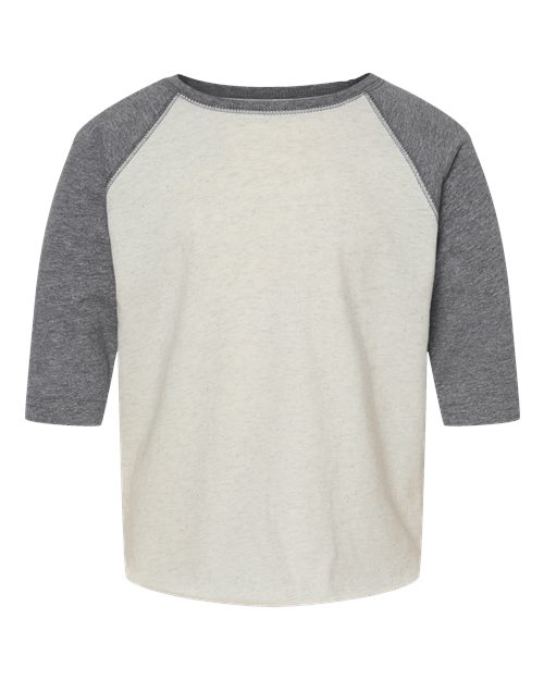 Toddler Baseball Fine Jersey Three-Quarter Sleeve Tee - Natural Heather/ Granite Heather Front