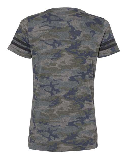 Women's Football V-Neck Fine Jersey Tee - Vintage Camo/ Vintage Smoke Back
