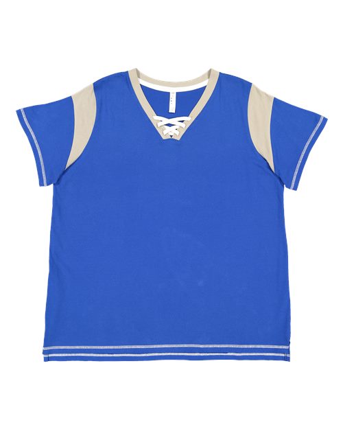 Women's Curvy Lace Up Fine Jersey Tee - Royal/ Titanium/ White Front