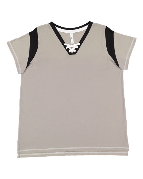 Women's Curvy Lace Up Fine Jersey Tee - Titanium/ Black/ White Front