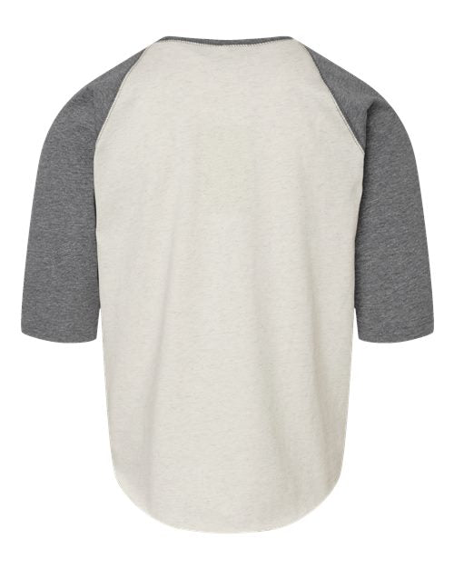 Youth Baseball Fine Jersey Three-Quarter Sleeve Tee - Natural Heather/ Granite Heather Back