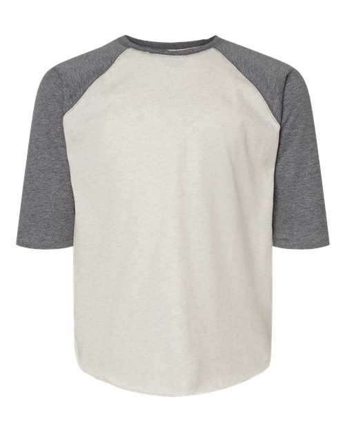 Youth Baseball Fine Jersey Three-Quarter Sleeve Tee - Natural Heather/ Granite Heather Front