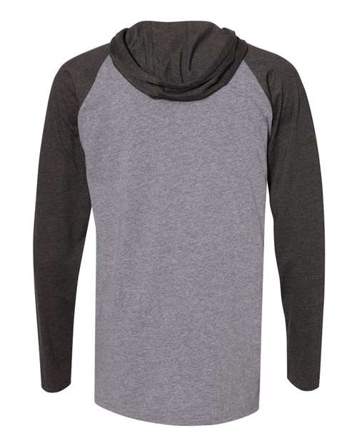 Men's Fine Jersey Hooded Long Sleeve Raglan T-Shirt - Granite Heather/ Vintage Smoke/ Black Back