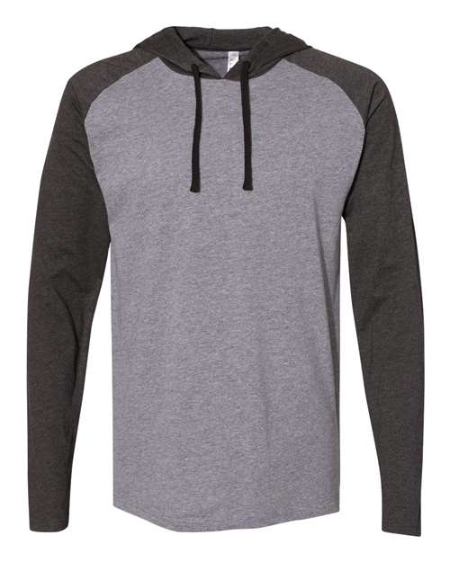 Men's Fine Jersey Hooded Long Sleeve Raglan T-Shirt - Granite Heather/ Vintage Smoke/ Black Front