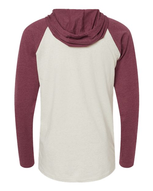 Men's Fine Jersey Hooded Long Sleeve Raglan T-Shirt - Natural Heather/ Vintage Burgundy/ Natural Back