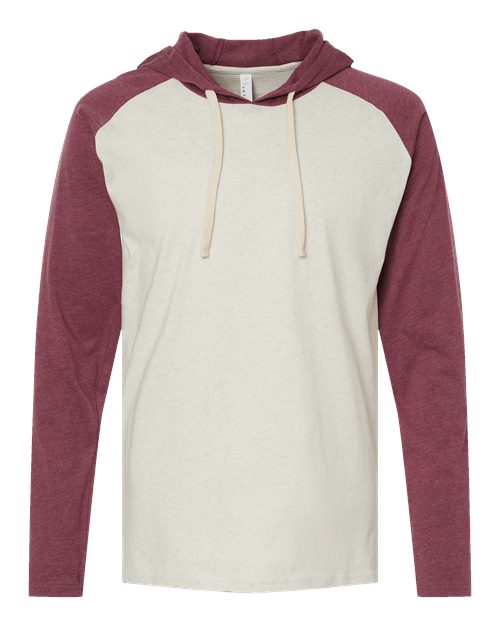 Men's Fine Jersey Hooded Long Sleeve Raglan T-Shirt - Natural Heather/ Vintage Burgundy/ Natural Front