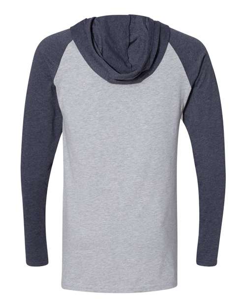 Men's Fine Jersey Hooded Long Sleeve Raglan T-Shirt - Vintage Heather/ Vintage Navy/ White Back