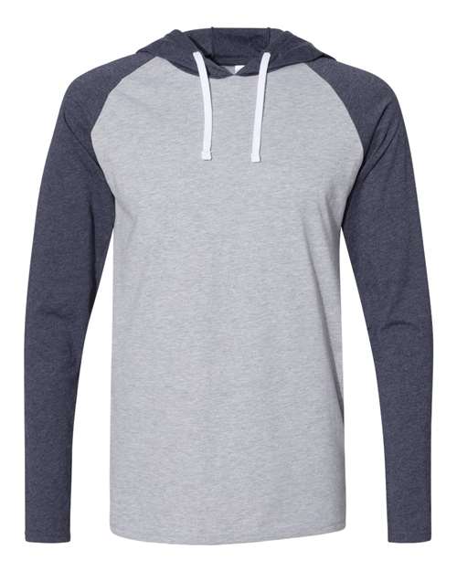 Men's Fine Jersey Hooded Long Sleeve Raglan T-Shirt - Vintage Heather/ Vintage Navy/ White Front