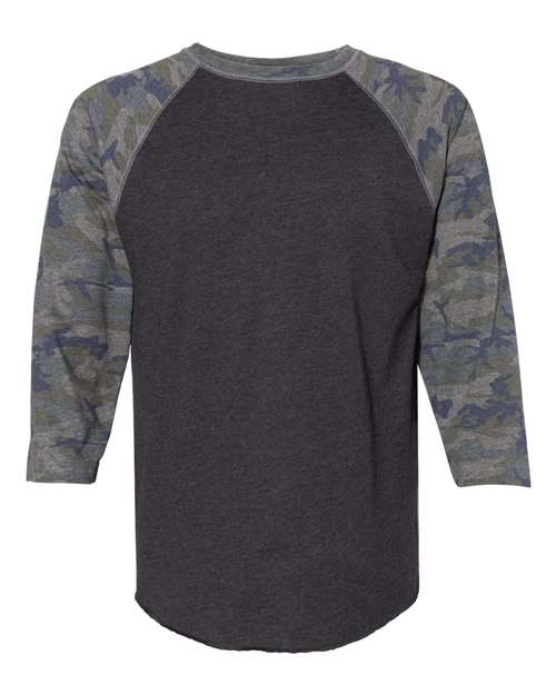 Men's Baseball Fine Jersey Three-Quarter Sleeve Tee - Vintage Smoke/ Vintage Camo Front