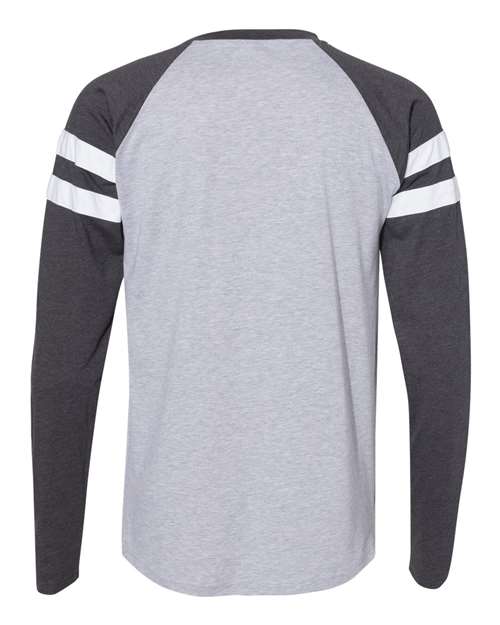 Unisex Fine Jersey Mash Up Long Sleeve Tee - Vintage Heather/ Vintage Navy Back