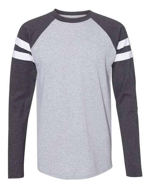 Unisex Fine Jersey Mash Up Long Sleeve Tee - Vintage Heather/ Vintage Navy Front