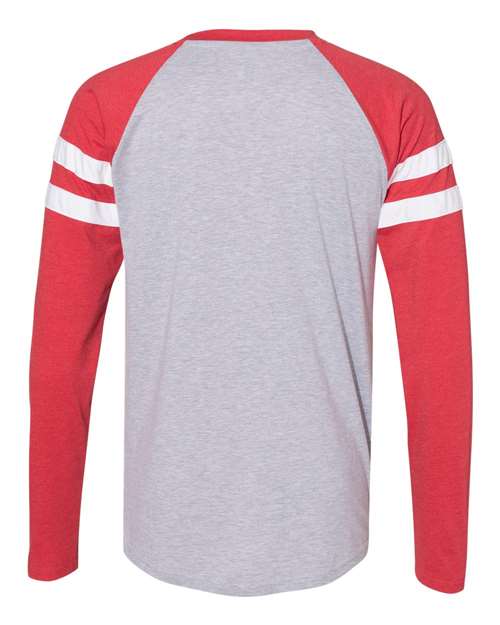 Unisex Fine Jersey Mash Up Long Sleeve Tee - Vintage Heather/ Vintage Red Back