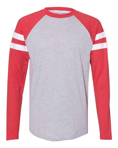 Unisex Fine Jersey Mash Up Long Sleeve Tee - Vintage Heather/ Vintage Red Front