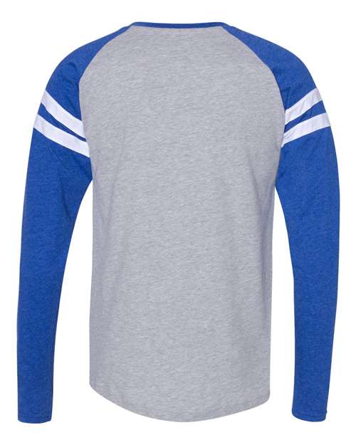 Unisex Fine Jersey Mash Up Long Sleeve Tee - Vintage Heather/ Vintage Royal Back