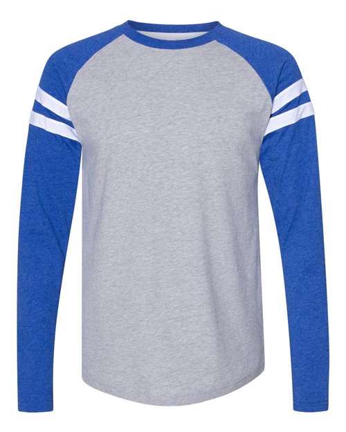 Unisex Fine Jersey Mash Up Long Sleeve Tee - Vintage Heather/ Vintage Royal Front