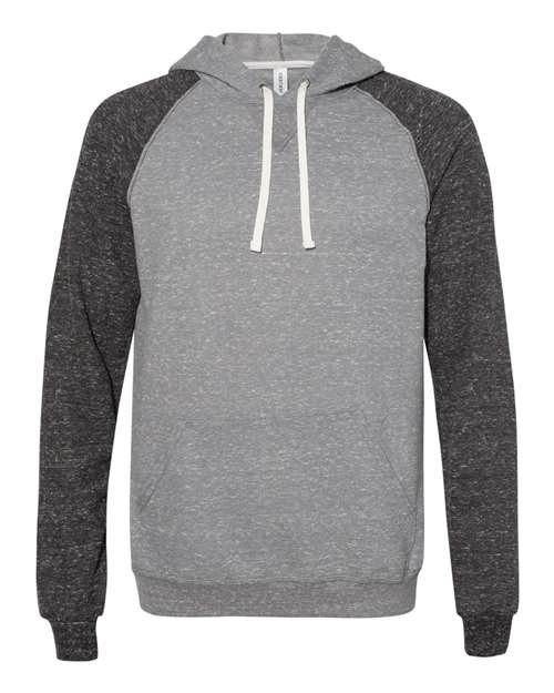 Unisex Snow Heather French Terry Raglan Hooded Sweatshirt - Charcoal/ Black Ink Front