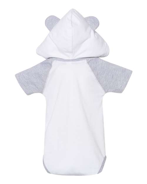 Infant Fine Jersey Raglan Bodysuit with Hood & Ears - Blended White/ Vintage Heather Back