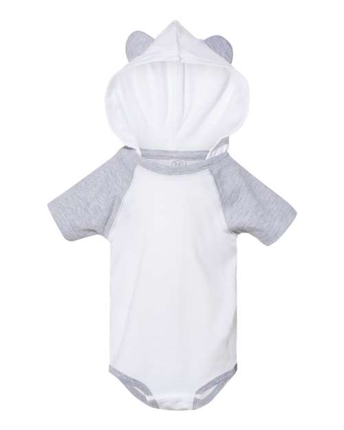 Infant Fine Jersey Raglan Bodysuit with Hood & Ears - Blended White/ Vintage Heather Front