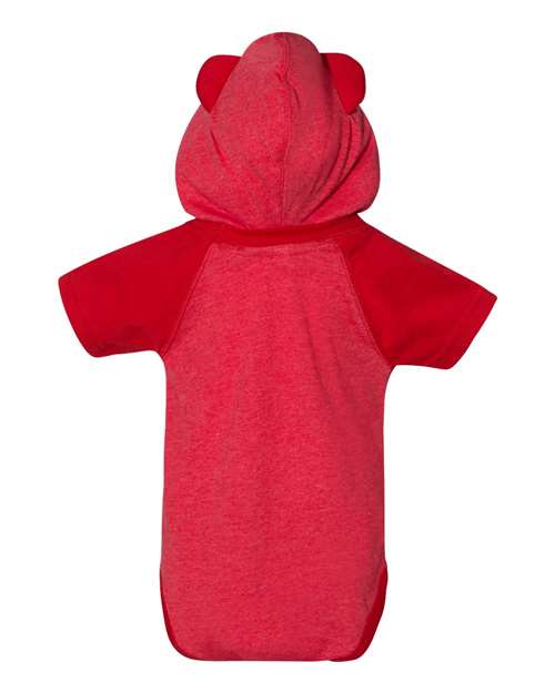 Infant Fine Jersey Raglan Bodysuit with Hood & Ears - Vintage Red/ Red Back