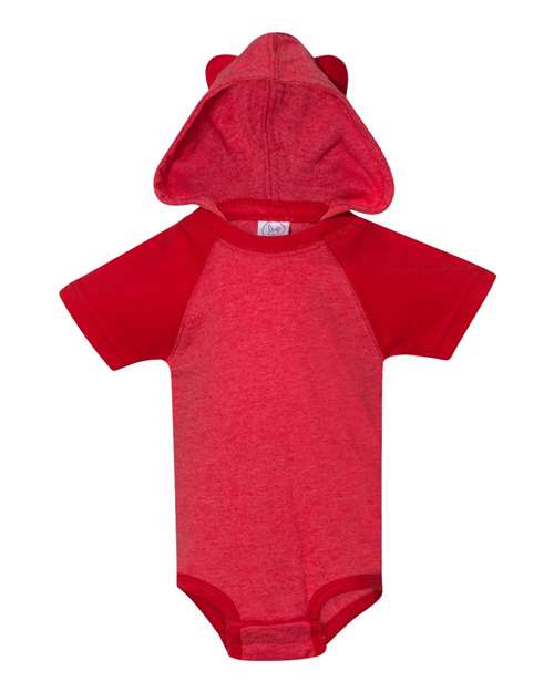 Infant Fine Jersey Raglan Bodysuit with Hood & Ears - Vintage Red/ Red Front