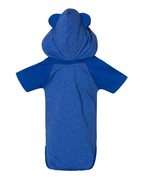 Infant Fine Jersey Raglan Bodysuit with Hood & Ears - Vintage Royal/ Royal Back
