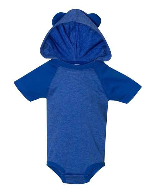 Infant Fine Jersey Raglan Bodysuit with Hood & Ears - Vintage Royal/ Royal Front