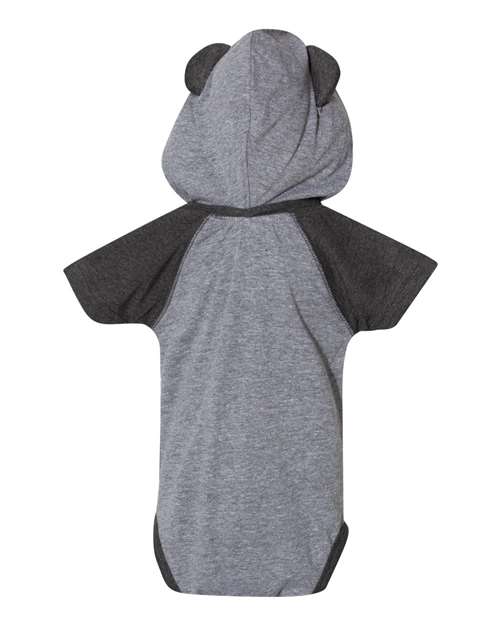 Infant Fine Jersey Raglan Bodysuit with Hood & Ears - Granite Heather/ Vintage Smoke Back