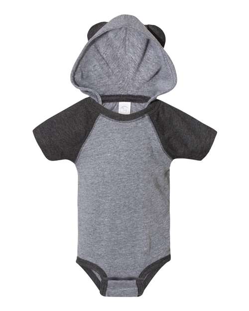 Infant Fine Jersey Raglan Bodysuit with Hood & Ears - Granite Heather/ Vintage Smoke Front