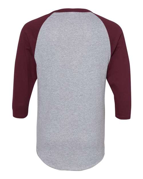 Unisex Three-Quarter Raglan Sleeve Baseball Jersey T-Shirt - Athletic Heather/ Maroon Back