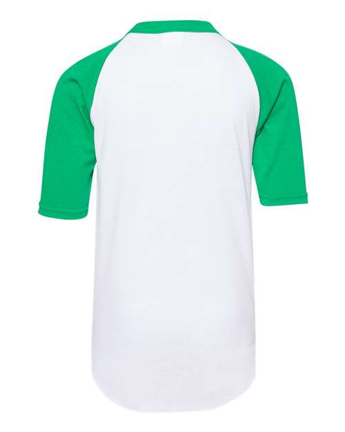 Youth Three-Quarter Sleeve Baseball Jersey - White/ Kelly Back