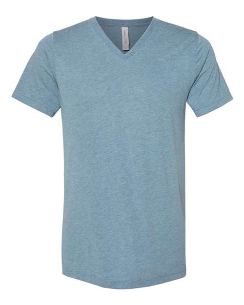 Unisex Triblend V-Neck Tee - Denim Triblend Front