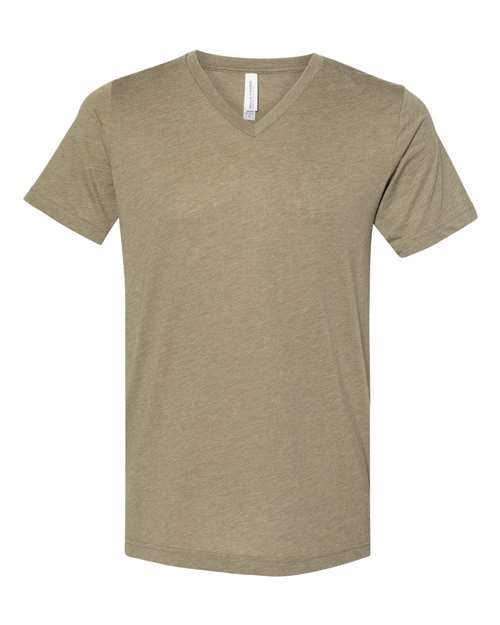 Unisex Triblend V-Neck Tee - Olive Triblend Front